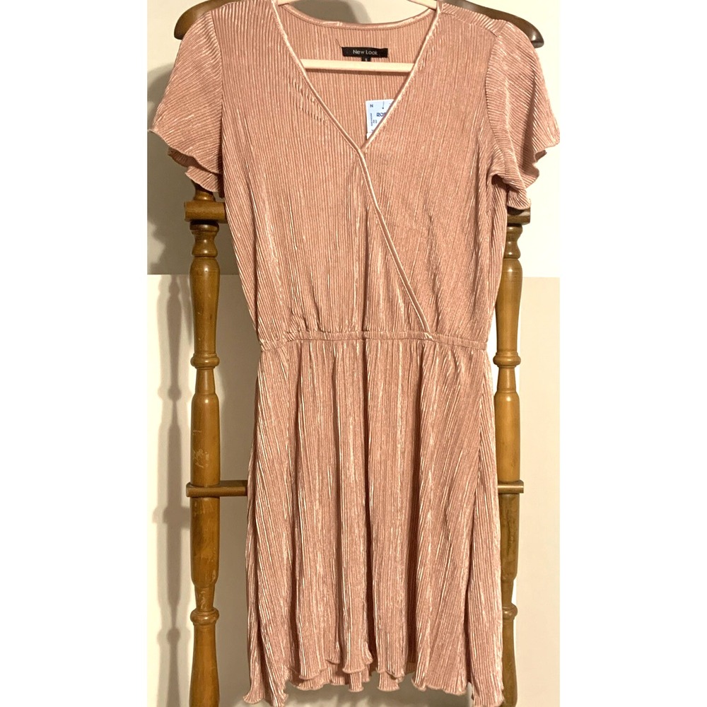 NWT Pink Ribbed Wrap Dress New Look Small V Neck Skater‎ Stretch
